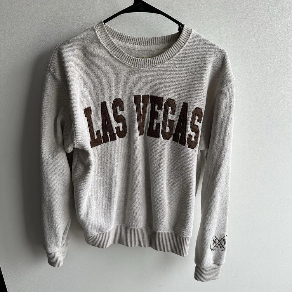 LAS VEGAS Logo New York Popular Unisex Oversize Sweater Sweatshirt Sz S Brown